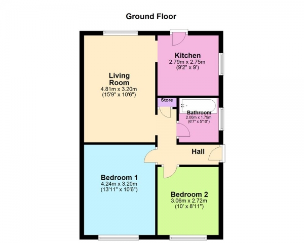 Floor Plan Image for 2 Bedroom Semi-Detached Bungalow for Sale in Littlewood Lane, Cheslyn Hay, WS6 7EL
