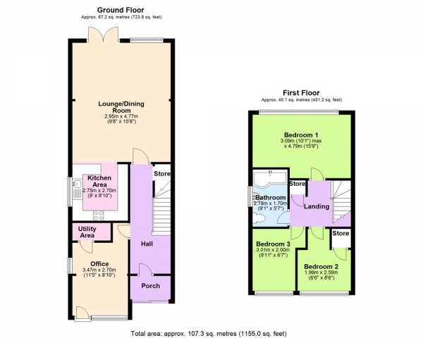 Floor Plan Image for 3 Bedroom Semi-Detached House for Sale in Glenthorne Drive, Cheslyn Hay, WS6 7DD