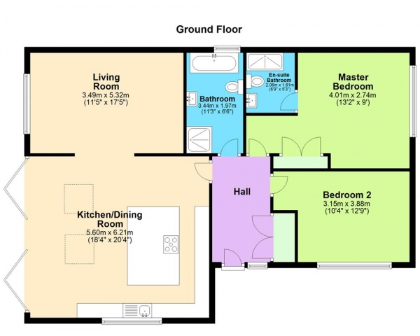 Floor Plan Image for 2 Bedroom Detached Bungalow for Sale in The Oaklands, Holly Lane, WS6 6AQ