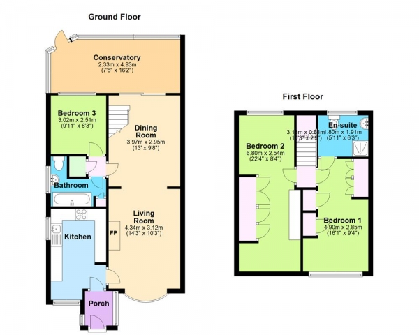 Floor Plan for 3 Bedroom Semi-Detached Bungalow for Sale in Gorsey Lane, Great Wyrley, WS6 6HJ, Great Wyrley, WS6, 6HJ -  &pound265,000