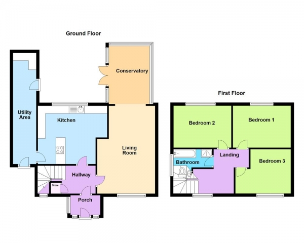 Floor Plan for 3 Bedroom Semi-Detached House for Sale in Hilton Lane, Great Wyrley, WS6 6DT, Great Wyrley, WS6, 6DT - Offers Over &pound265,000