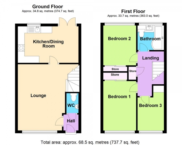 Floor Plan Image for 3 Bedroom Semi-Detached House for Sale in Caversham Mews, Cannock, WS11 0EX