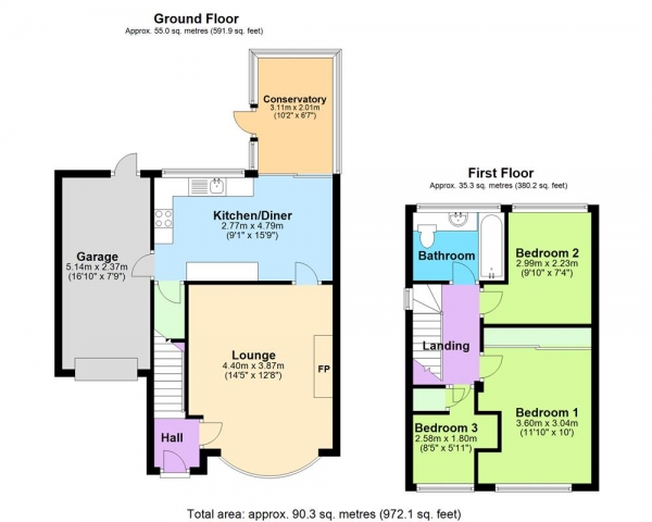 Floor Plan Image for 3 Bedroom Detached House for Sale in Falcon Close, Cheslyn Hay, WS6 7LJ