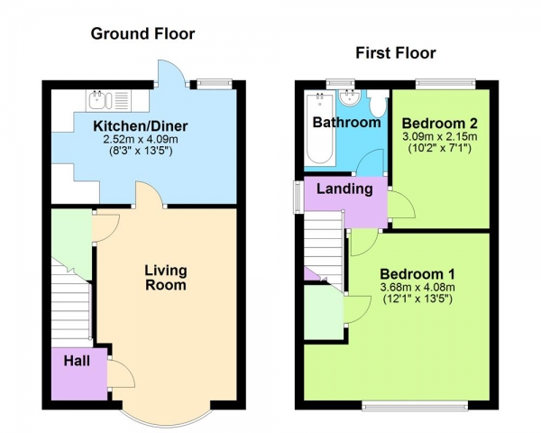 Floor Plan for 2 Bedroom Semi-Detached House for Sale in Woody Bank, Cheslyn Hay, WS6 7QA, Cheslyn Hay, WS6, 7QA - OIRO &pound190,000