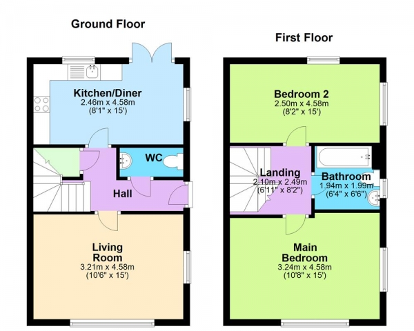 Floor Plan Image for 2 Bedroom Semi-Detached House for Sale in Plant Valley Glade, Great Wyrley, WS6 7FF