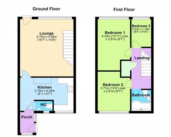 Floor Plan Image for 3 Bedroom Terraced House for Sale in Norfolk Grove, Great Wyrley, WS6 6JS