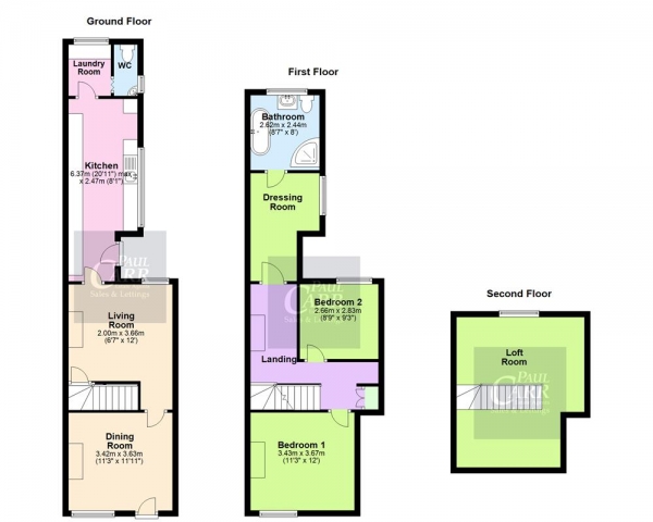 Floor Plan Image for 3 Bedroom Terraced House for Sale in Broad Lane, Springhill, WV11 2RH