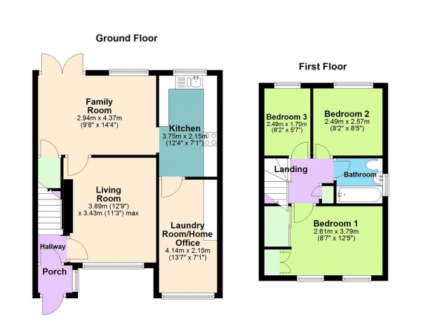 Floor Plan Image for 3 Bedroom Semi-Detached House for Sale in Falcon Close, Cheslyn Hay, WS6 7LJ