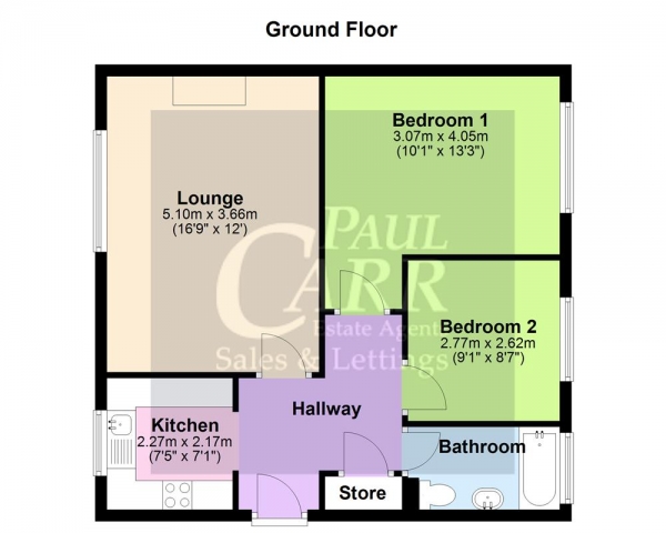 Floor Plan for 2 Bedroom Apartment for Sale in Penny Court, Great Wyrley, WS6 6HH, Great Wyrley, WS6, 6HH - Offers in Excess of &pound125,000