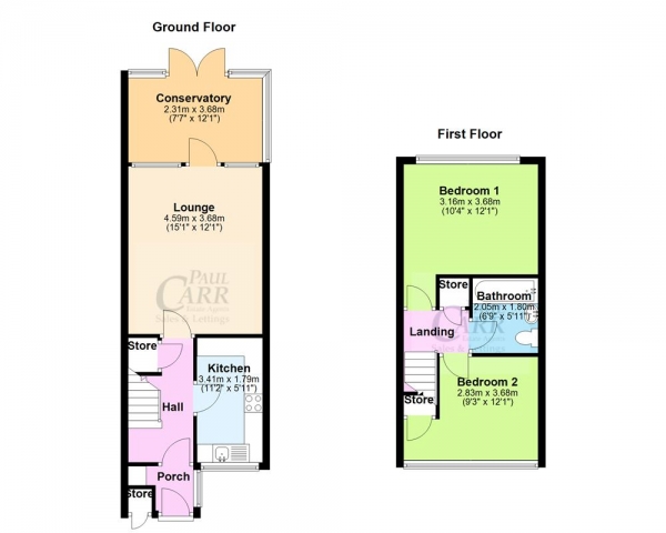 Floor Plan for 2 Bedroom Semi-Detached House for Sale in Triton Close, Great Wyrley, WS6 6JR, Great Wyrley, WS6, 6JR -  &pound160,000