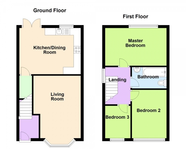 Floor Plan for 3 Bedroom Semi-Detached House for Sale in Stagborough Way, Cannock, WS12 1UB, Hednesford, WS12, 1UB -  &pound220,000