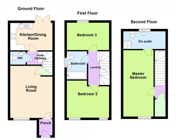 Floor Plan Image for 3 Bedroom Town House for Sale in Songthrush Way, Norton Canes, WS11 9AH