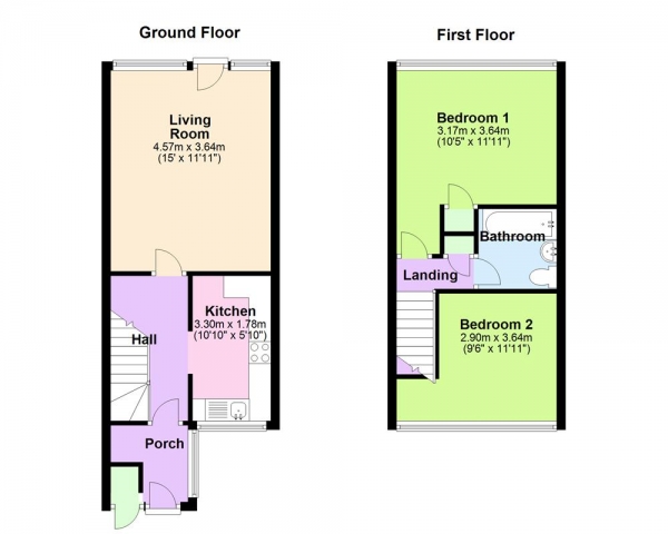 Floor Plan Image for 2 Bedroom Terraced House for Sale in Ajax Close, Great Wyrley, WS6 6JU