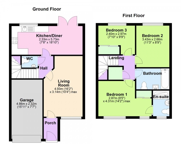 Floor Plan Image for 3 Bedroom Semi-Detached House for Sale in Songthrush Way, Norton Canes, WS11 9AH