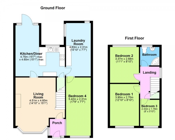 Floor Plan Image for 4 Bedroom Semi-Detached House for Sale in Lambourne Close, Great Wyrley, WS6 6DD