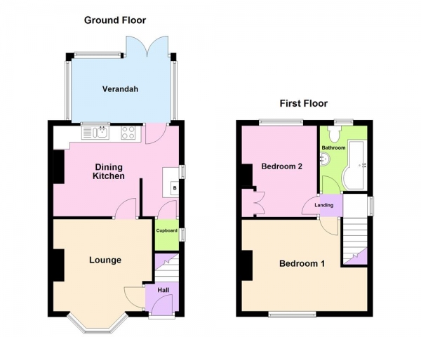 Floor Plan for 2 Bedroom End of Terrace House for Sale in Dyas Road, Great Barr, Birmingham B44 8TE, Great Barr, B44, 8TE - Offers Over &pound185,000