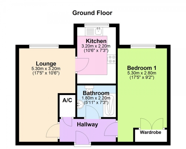 Floor Plan for 1 Bedroom Apartment for Sale in St Annes Court  Kingstanding, Birmingham, B44 0HN, Kingstanding, B44, 0HN -  &pound68,000