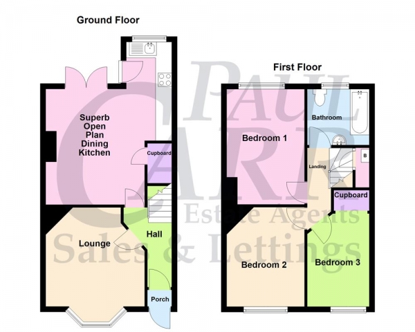 Floor Plan for 3 Bedroom Terraced House for Sale in College Road, Kingstanding, Birmingham B44 0HE, Kingstanding, B44, 0HE -  &pound230,000