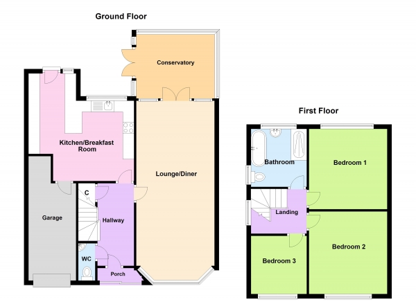 Floor Plan Image for 3 Bedroom Semi-Detached House for Sale in Cherrywood Road, Streetly, Sutton Coldfield, B74 3RT