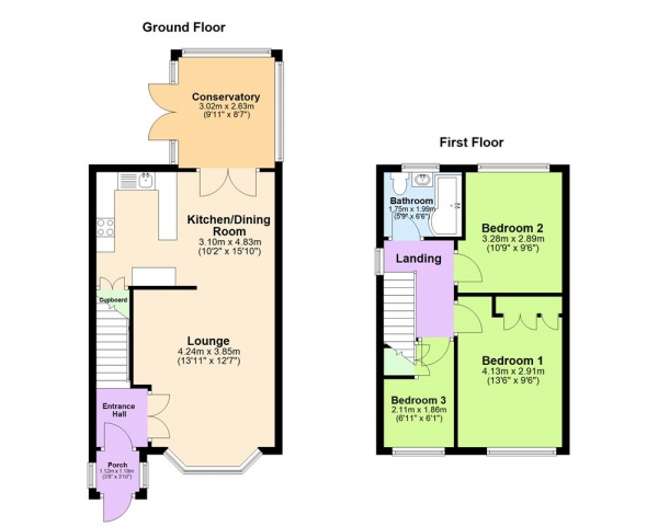 Floor Plan Image for 3 Bedroom End of Terrace House for Sale in Sutton Oak Road, Sutton Coldfield, B73 6TR