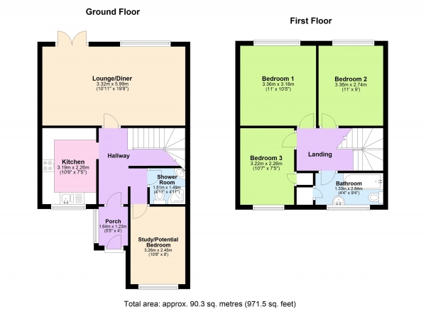 Floor Plan Image for 3 Bedroom Terraced House for Sale in Brabham Crescent, Streetly, Sutton Coldfield, B74 2BN