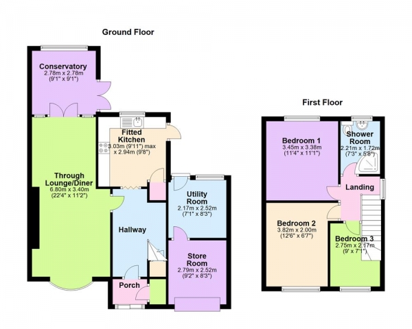 Floor Plan for 3 Bedroom Semi-Detached House for Sale in Valley Road, Streetly, Sutton Coldfield, Streetly, B74, 2JE -  &pound340,000