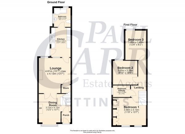 Floor Plan Image for 4 Bedroom End of Terrace House to Rent in Deakin Road, Erdington, Birmingham B24 9AN