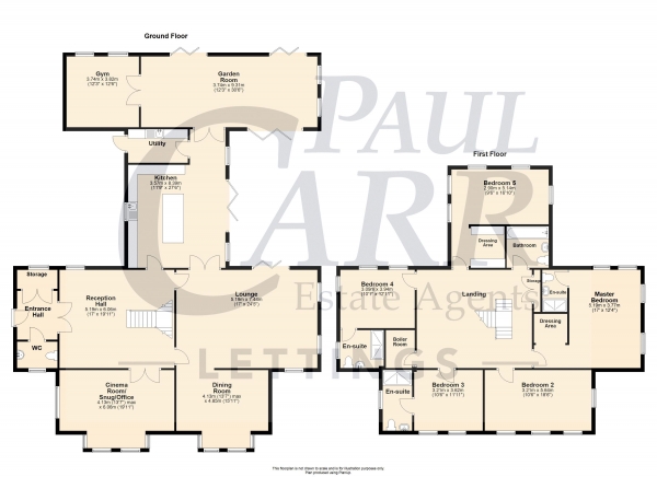 Floor Plan Image for 5 Bedroom Detached House to Rent in Packington Grange, Lady Walk, Packington, Lichfield WS14 9HJ