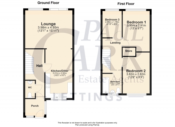 Floor Plan Image for 3 Bedroom Terraced House to Rent in Aldwych Close, Aldridge, Walsall, WS9 8RJ