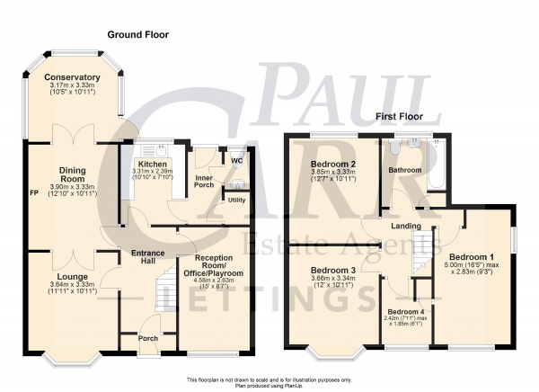 Floor Plan Image for 4 Bedroom Detached House to Rent in Green Lane, Walsall Wood, Walsall WS9 9BE