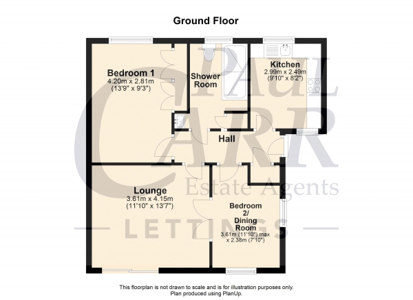 Floor Plan Image for 2 Bedroom Semi-Detached Bungalow to Rent in Checkley Croft, Walmley, Sutton Coldfield B76 1GE