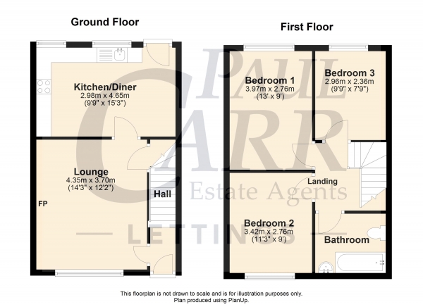 Floor Plan Image for 3 Bedroom Terraced House to Rent in Bexley Road, Kingstanding, Birmingham B44 0AE