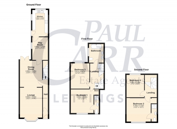 Floor Plan Image for 4 Bedroom Terraced House to Rent in George Road, Erdington, Birmingham B23 7RY