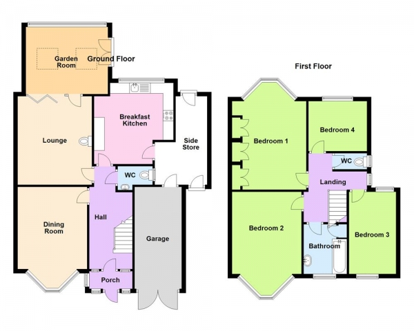 Floor Plan for 4 Bedroom Detached House for Sale in Beacon Road, Sutton Coldfield, B73 5ST, B73, 5ST -  &pound525,000