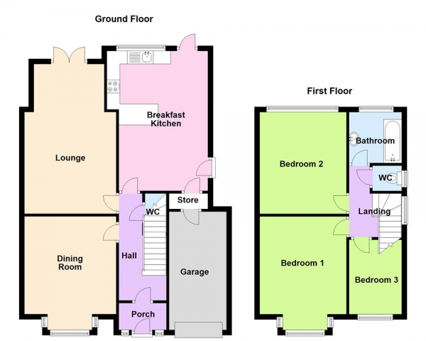 Floor Plan for 3 Bedroom Semi-Detached House for Sale in Jockey Road, Sutton Coldfield, B73 5DQ, B73, 5DQ -  &pound425,000