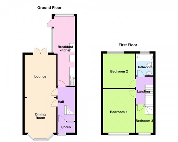 Floor Plan for 3 Bedroom Terraced House for Sale in Highbridge Road, Sutton Coldfield, B73 5RB, B73, 5RB -  &pound375,000