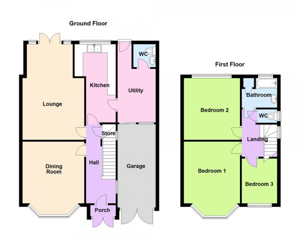 Floor Plan for 3 Bedroom Semi-Detached House for Sale in College Road, Sutton Coldfield, B73 5DJ, B73, 5DJ -  &pound375,000