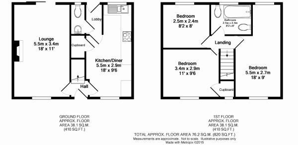 Floor Plan for 3 Bedroom Semi-Detached House for Sale in Southend, Grassmoor, Chesterfield, Grassmoor, S42, 5EY -  &pound122,500