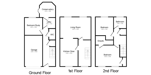 Floor Plan for 3 Bedroom Town House for Sale in Staunton Close, Chesterfield, S40, 2FE -  &pound195,000