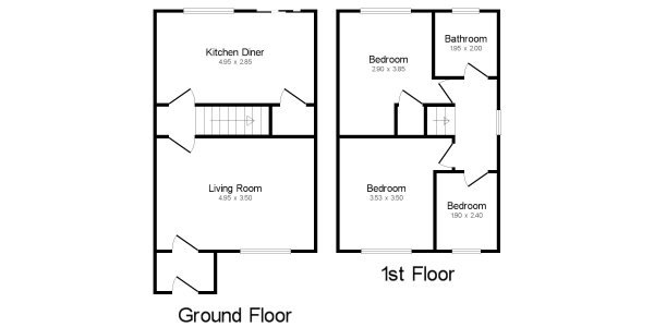 Floor Plan Image for 3 Bedroom Property to Rent in Cornwall Drive, Grassmoor