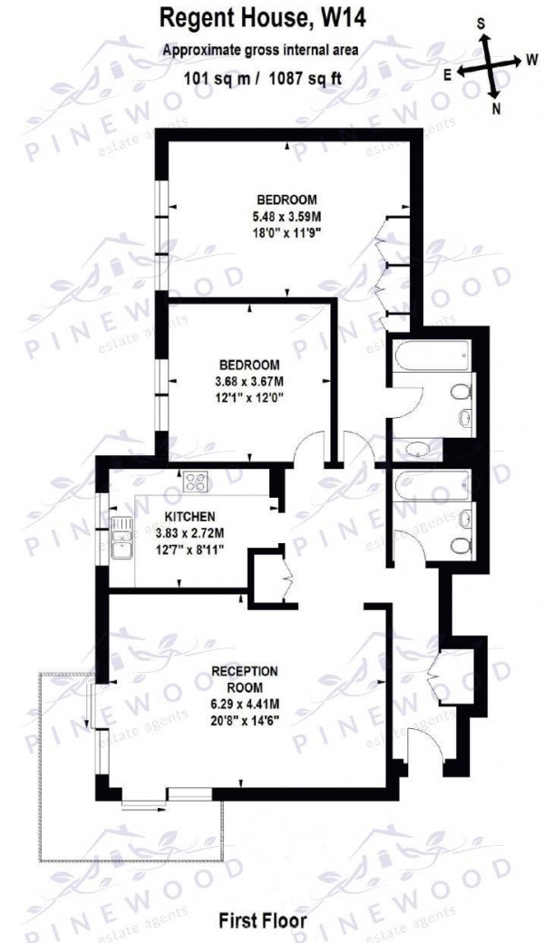 Floor Plan Image for 2 Bedroom Apartment to Rent in Windsor Way, West Kensington