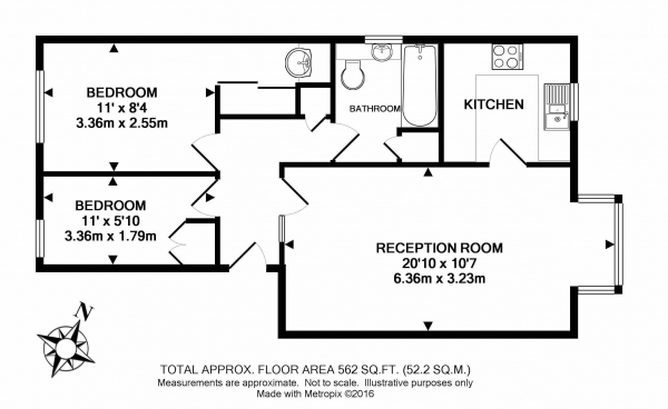 Floor Plan Image for 2 Bedroom Apartment to Rent in Cotton Avenue, London