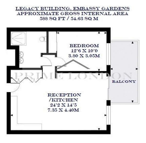 Floor Plan Image for 1 Bedroom Apartment to Rent in Legacy Building, Embassy Gardens, Nine Elms