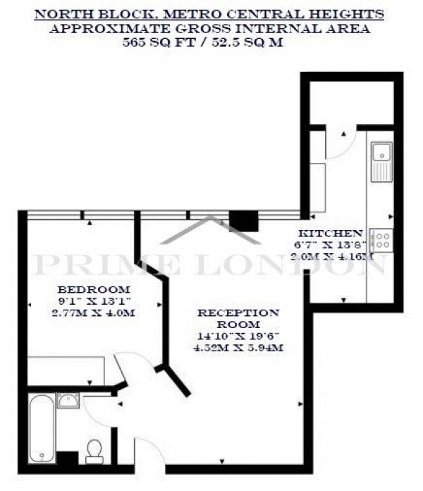 Floor Plan Image for 1 Bedroom Apartment for Sale in North Block, Metro Central Heights, London