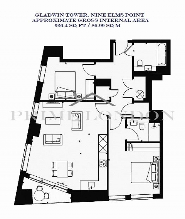 Floor Plan Image for 2 Bedroom Apartment to Rent in Gladwin Tower, Nine Elms Point, London