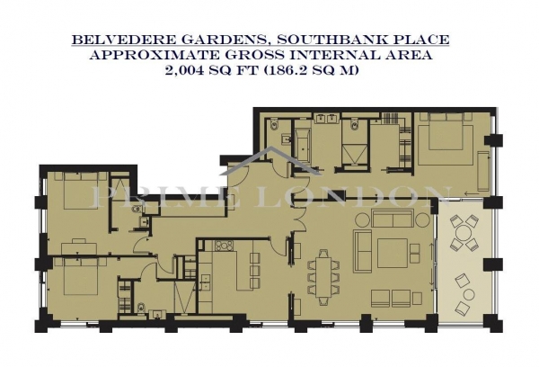 Floor Plan Image for 3 Bedroom Penthouse to Rent in Belvedere Gardens, Southbank Place, London