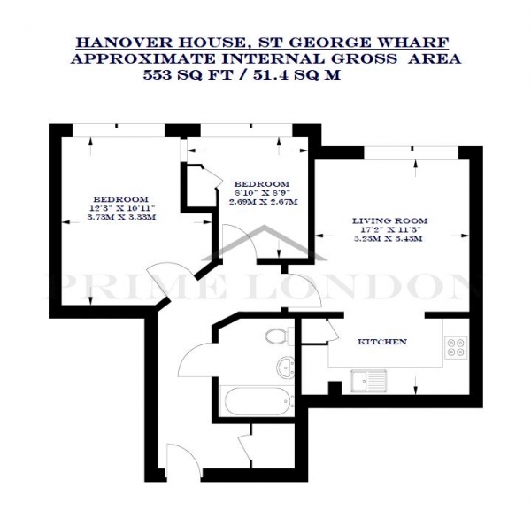 Floor Plan Image for 2 Bedroom Apartment to Rent in Hanover House, St George Wharf, London