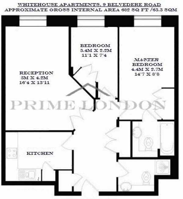 Floor Plan Image for 2 Bedroom Apartment for Sale in Whitehouse Apartments, 9 Belvedere Road, South Bank