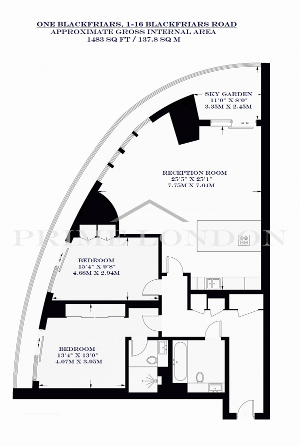 Floor Plan Image for 2 Bedroom Apartment to Rent in One Blackfriars, 1-16 Blackfriars Road, London