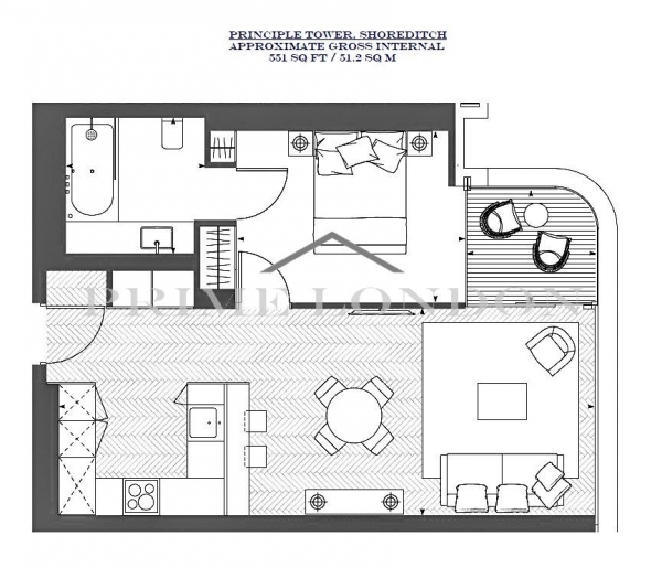 Floor Plan Image for 1 Bedroom Apartment to Rent in Principal Tower, Shoreditch, London